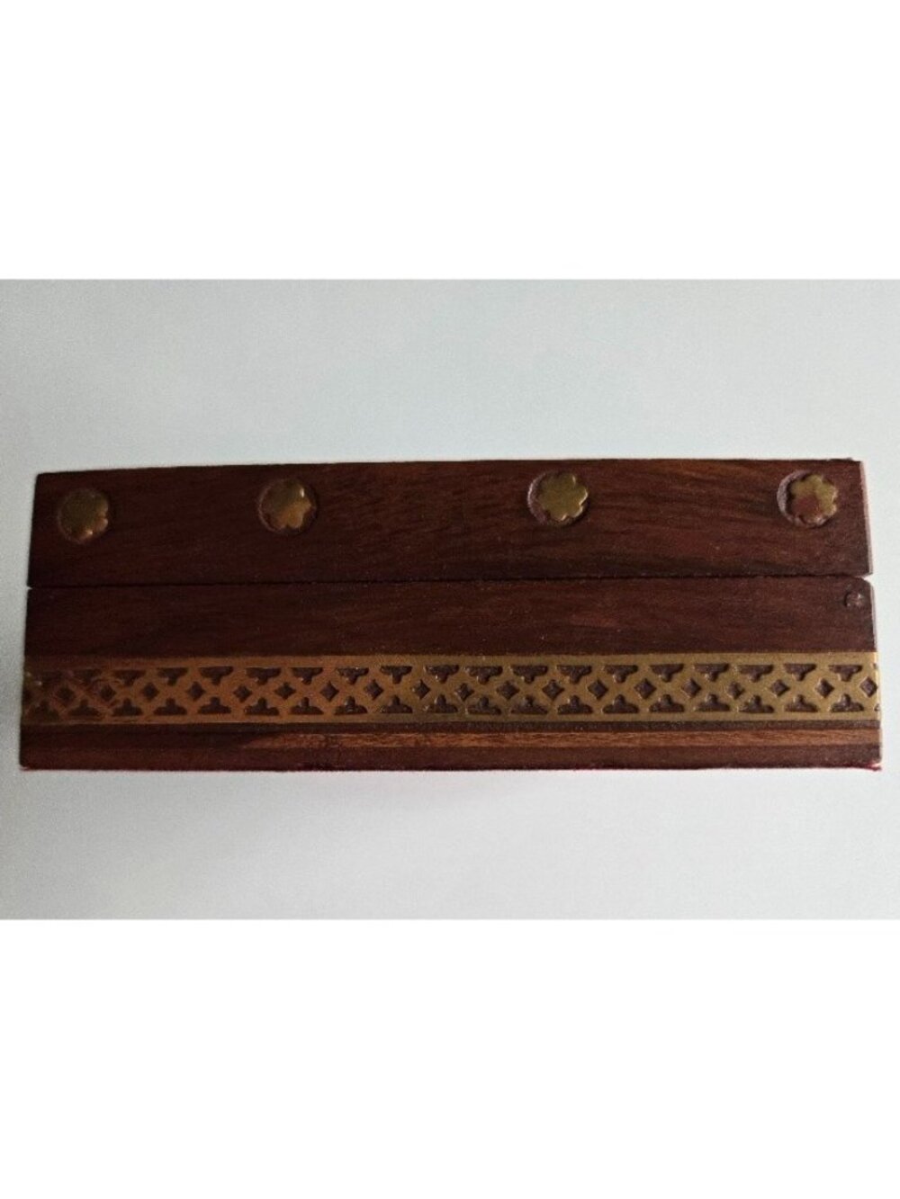 Handmade Indian Shisham Peacock's Lady Wood Trinket Box w/Red Fabric Lining - Picture 8 of 9